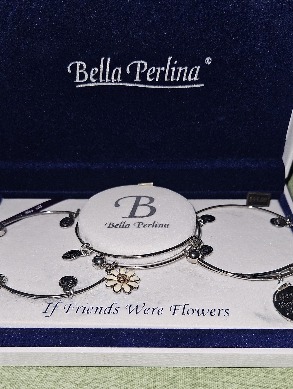 bella Perlina Silver Daisy Charm Bangle Set - Silver